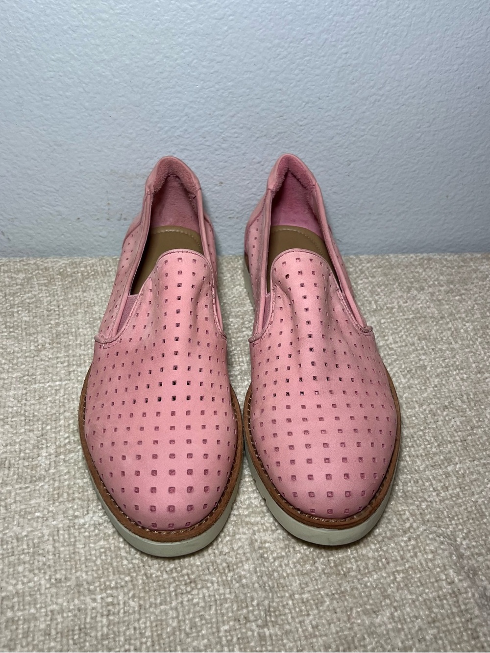 VANELI Women's Pink Perforated Leather Slip-On Loafers Flats Comfortable Casual